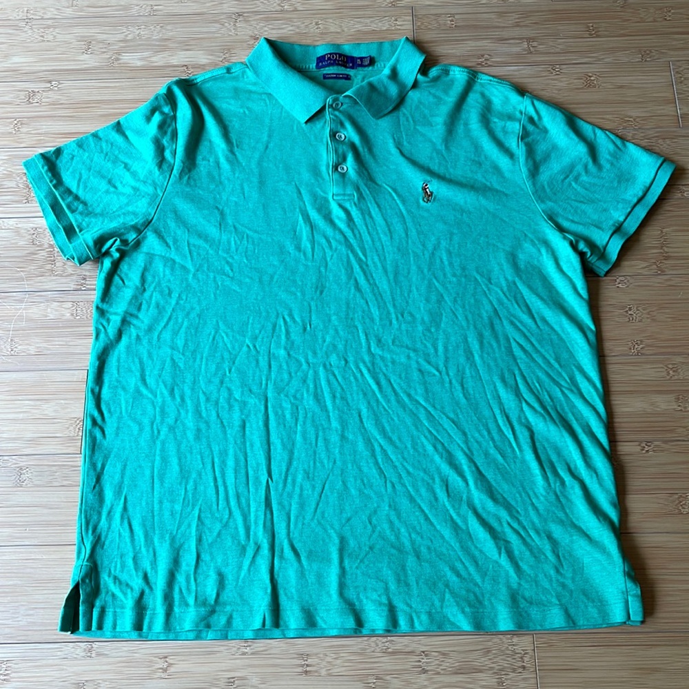 POLO RALPH LAUREN CUSTOM SLIM FIT SHIRT XL Short Sleeves Green 100% cotton